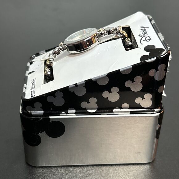 Disney Iconic Bracelet Watch Silver Gold Mickey Mouse Berger Co Metal Box READ - Picture 6 of 10